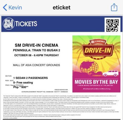 SM Drive-in Cinema Ticket